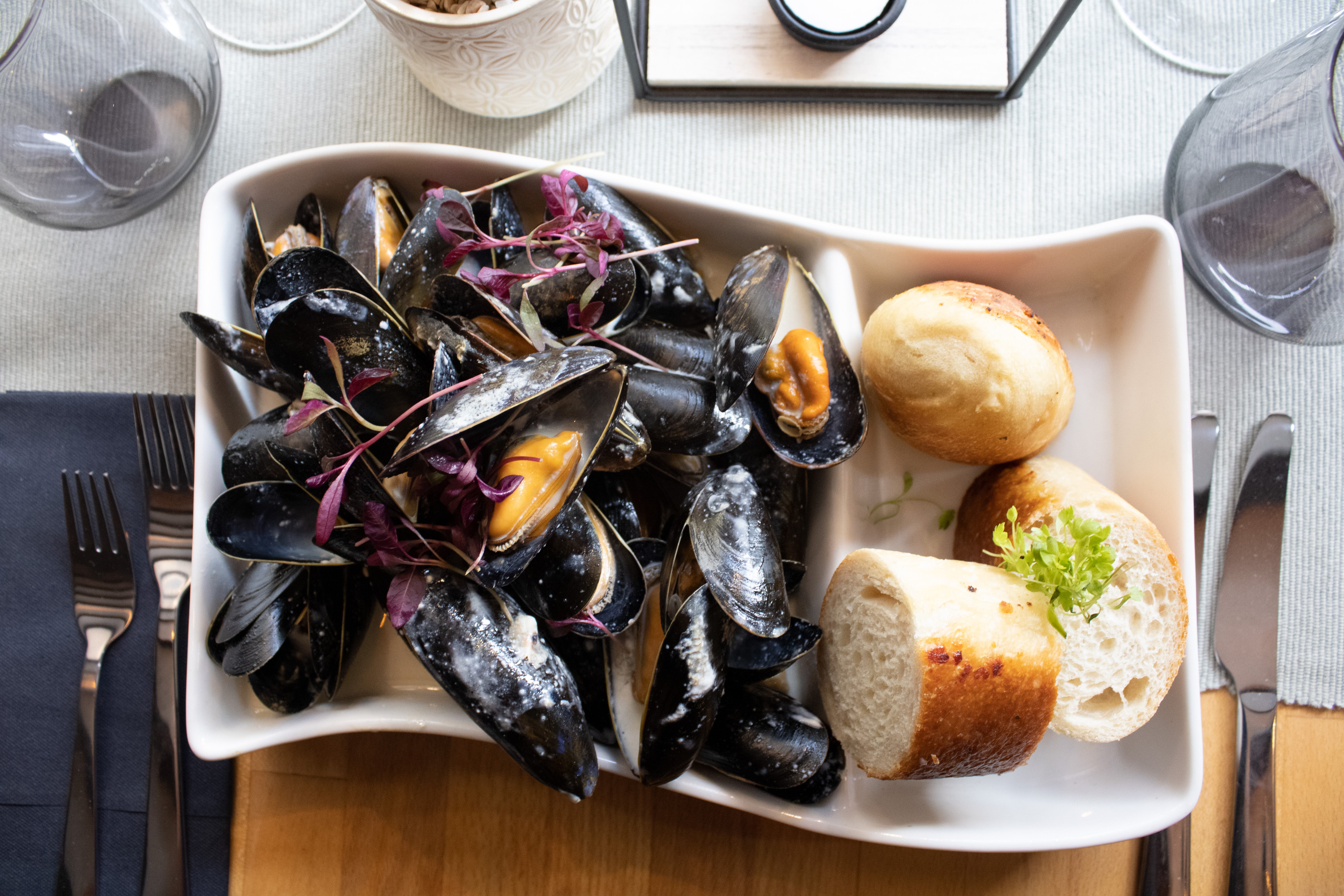 A table prepared for dining at Fifty Looe